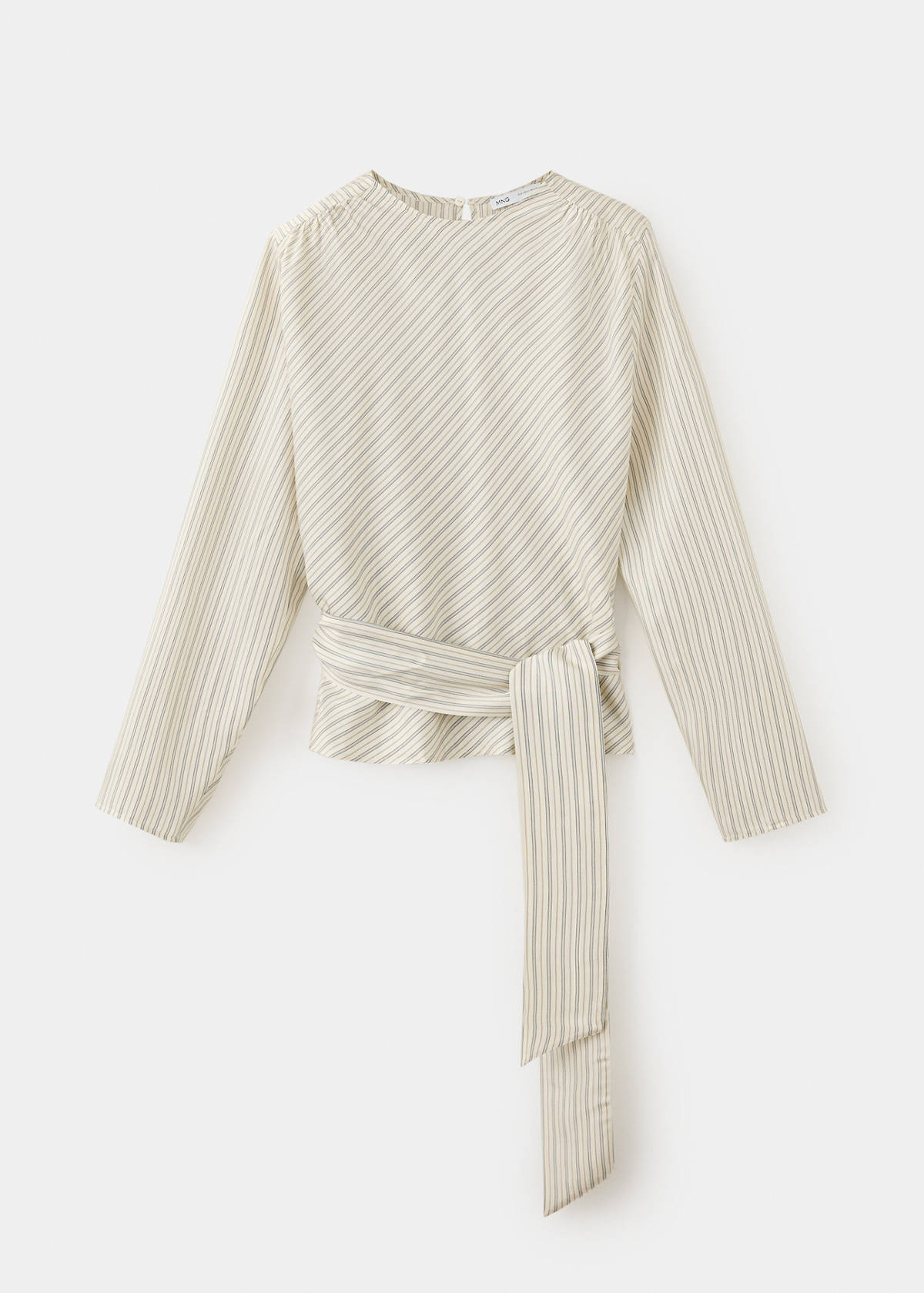 Striped blouse with tie at the waist — Ecru