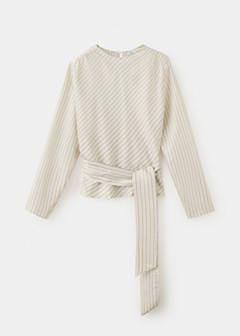 Striped blouse with tie at the waist — Ecru 6