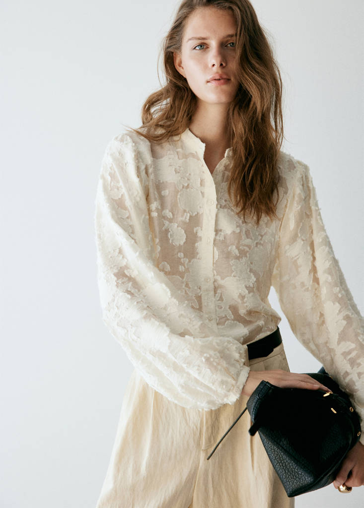 Lyocell blouse with embroidered details — Off White