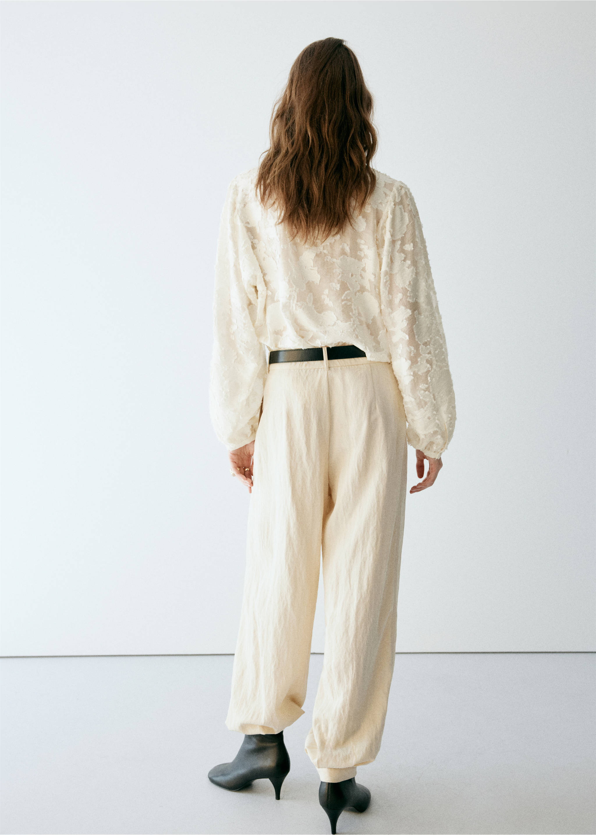 Lyocell blouse with embroidered details - Reverse of the article, Off White. Ref: 37035863-00.
