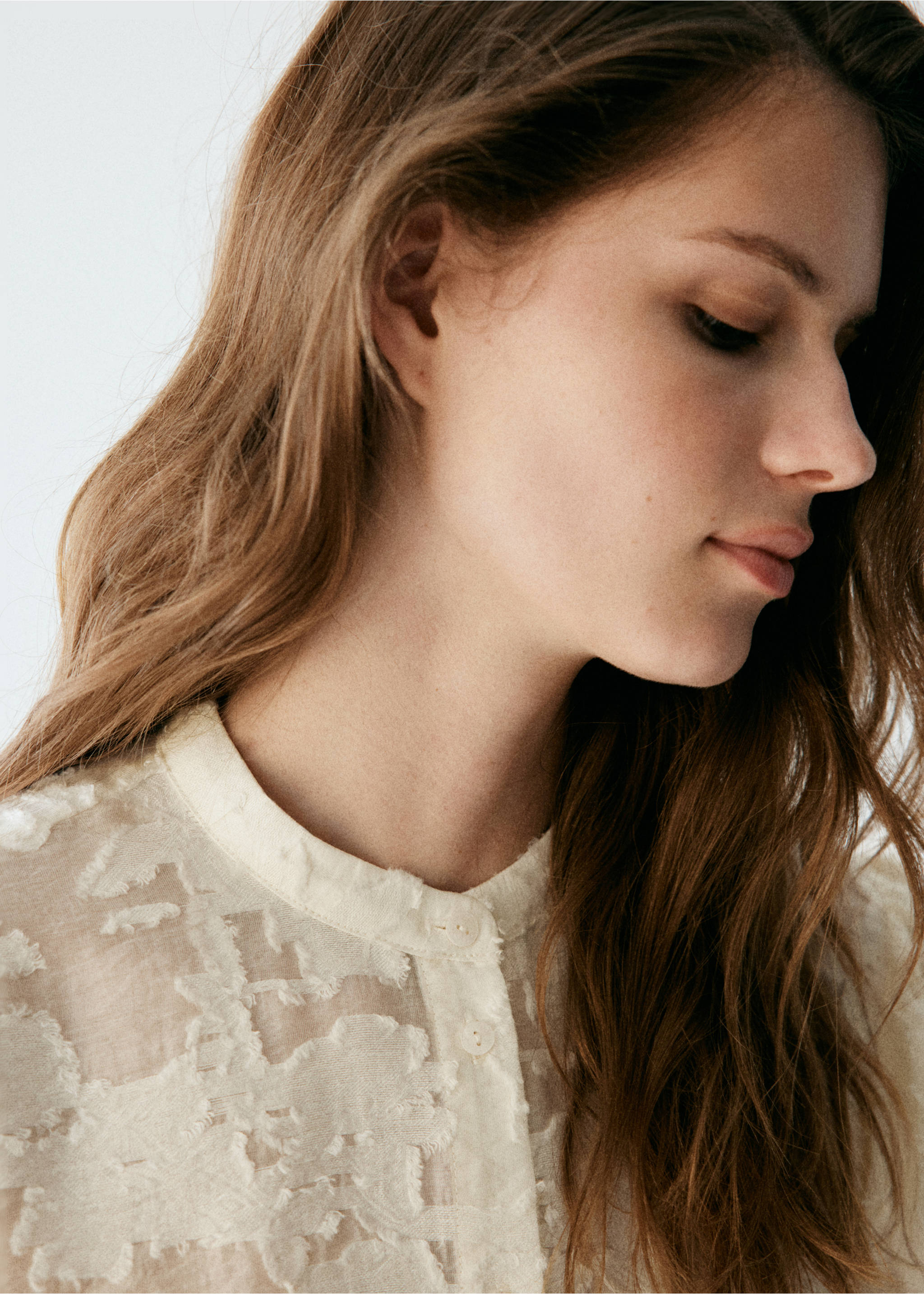 Lyocell blouse with embroidered details - Details of the article 1, Off White. Ref: 37035863-00.