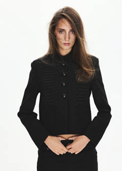 Frog-button jacket with band collar — Black 4