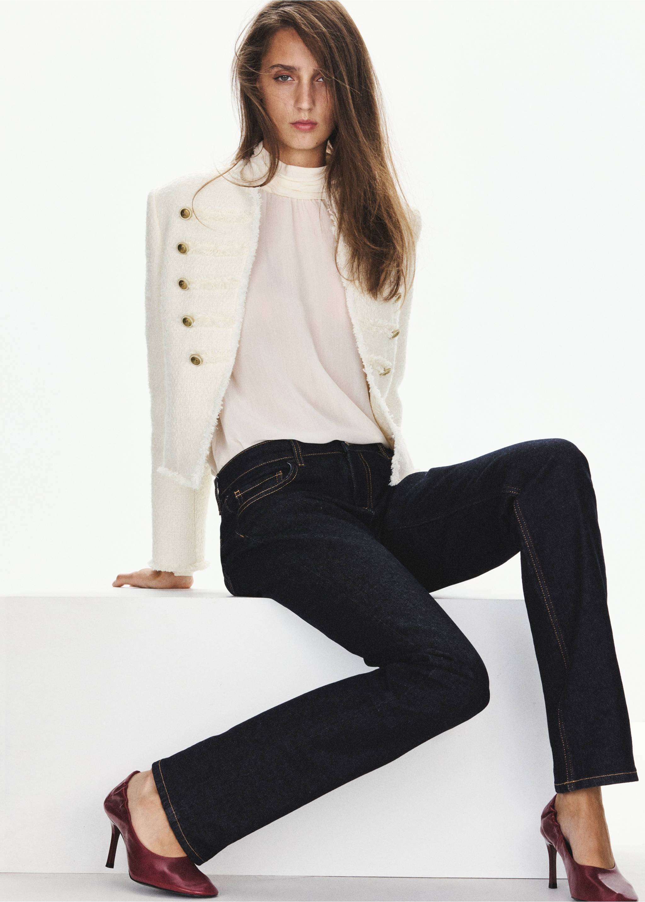 Tweed jacket with decorative frogging closures - Details of the article 1, Off White. Ref: 37035871-00.