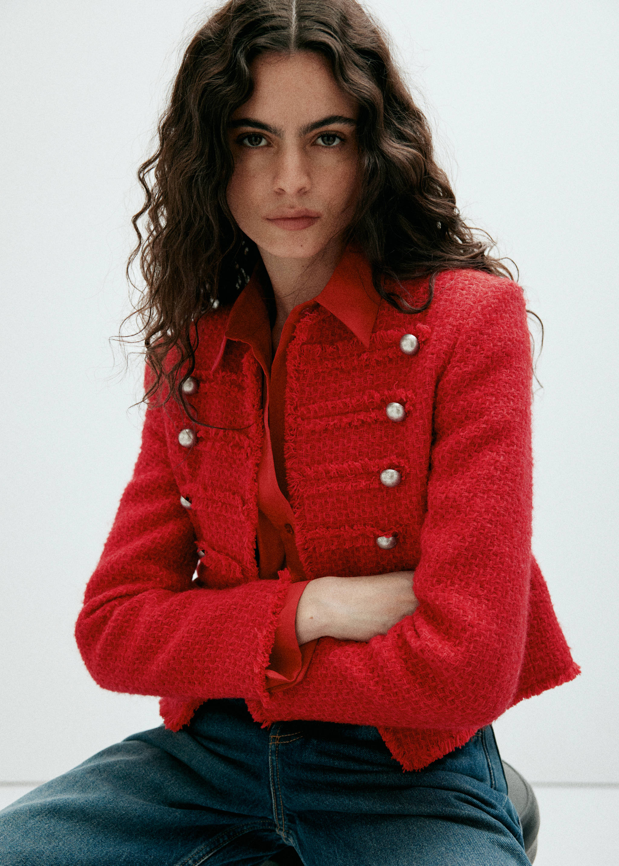 Tweed jacket with decorative frogging closures - Medium plane