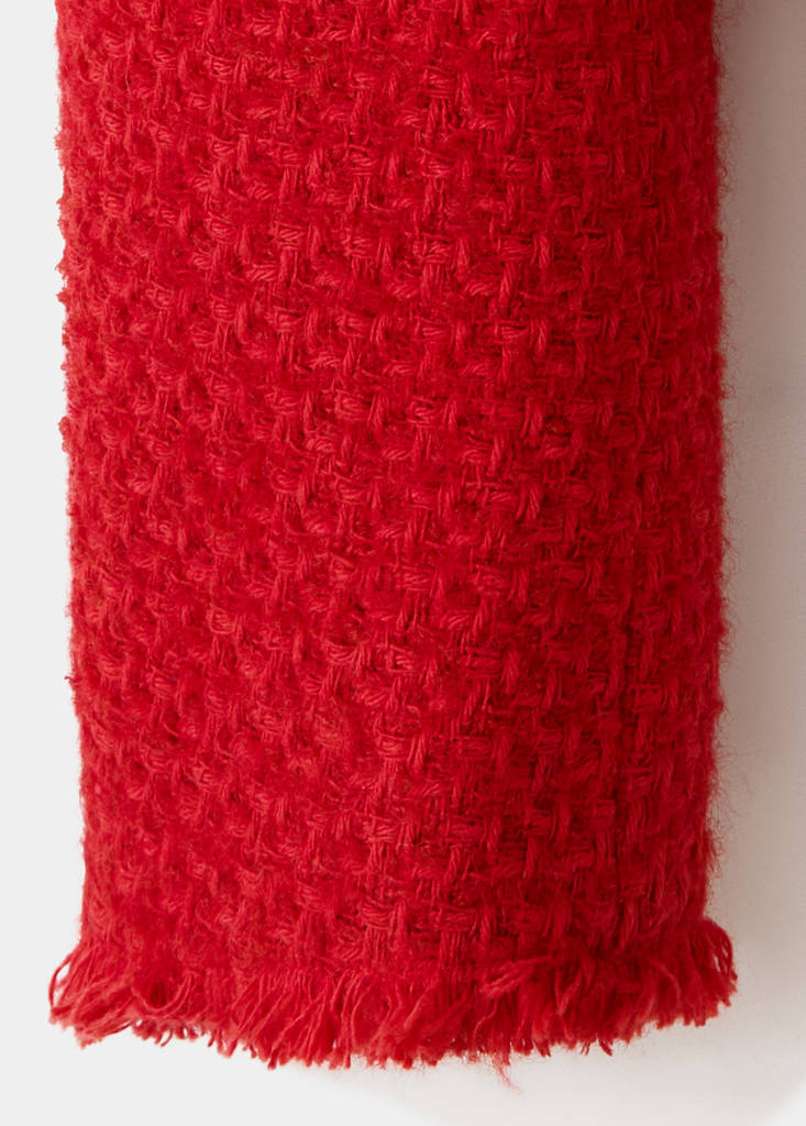 Tweed jacket with decorative frogging closures — Red