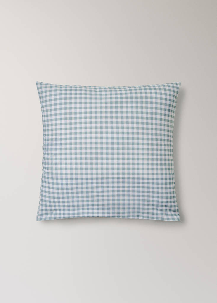 Gingham check cotton pillow cover 60x60 cm — Mint Green