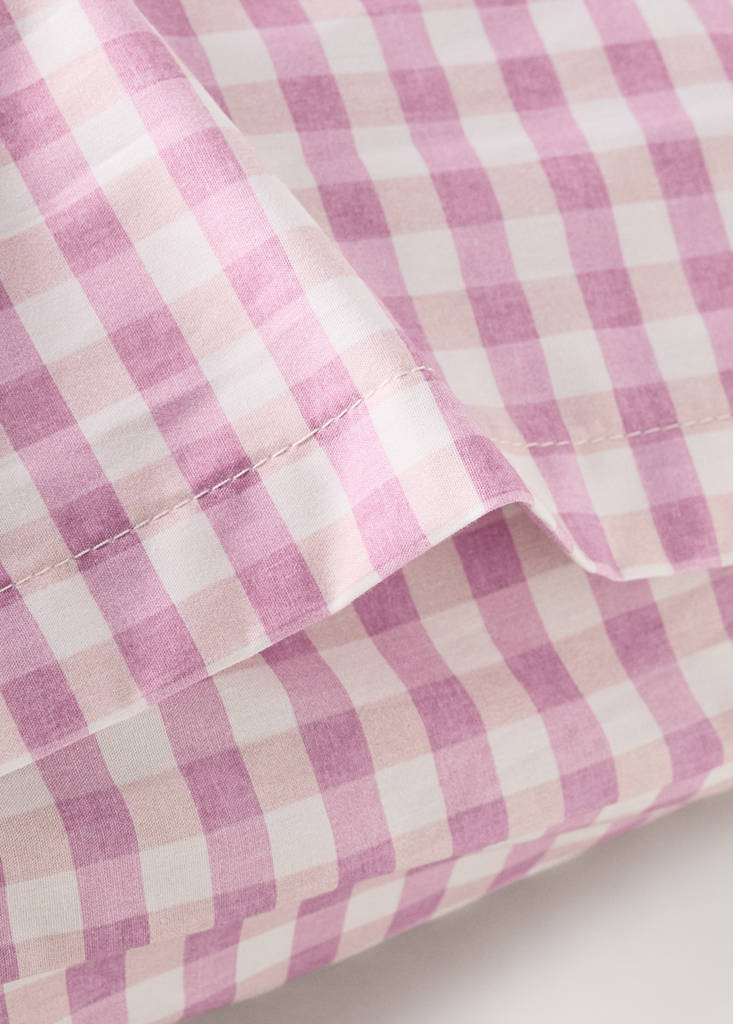 Gingham check cotton pillow cover 60x60 cm — Pink