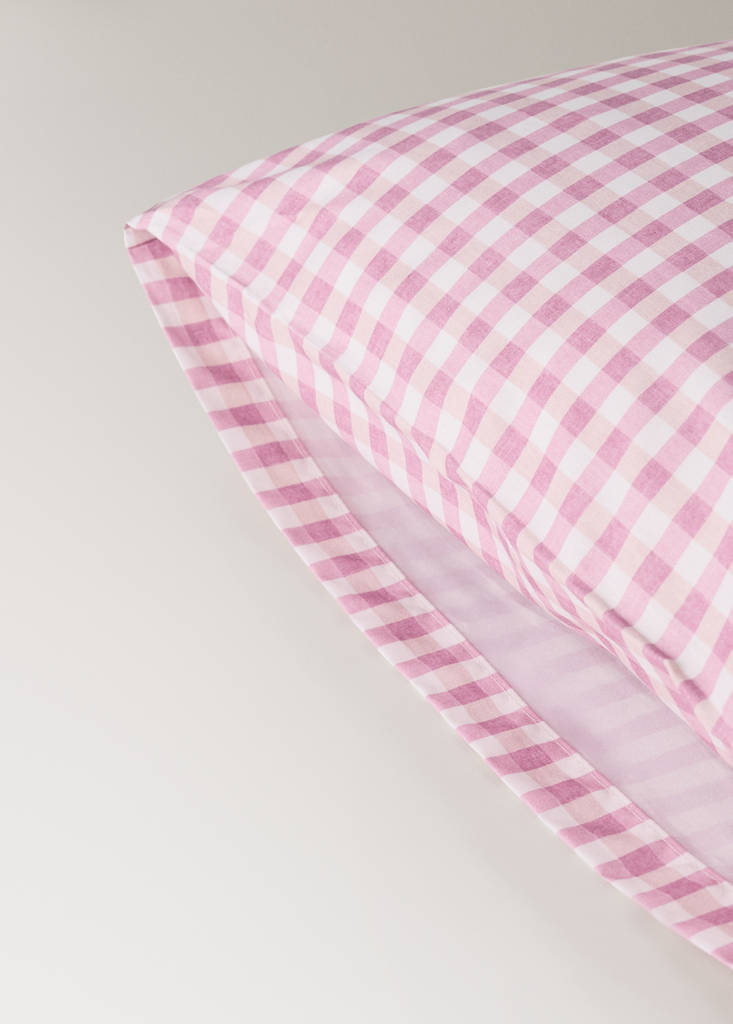 Gingham check cotton pillow cover 60x60 cm — Pink