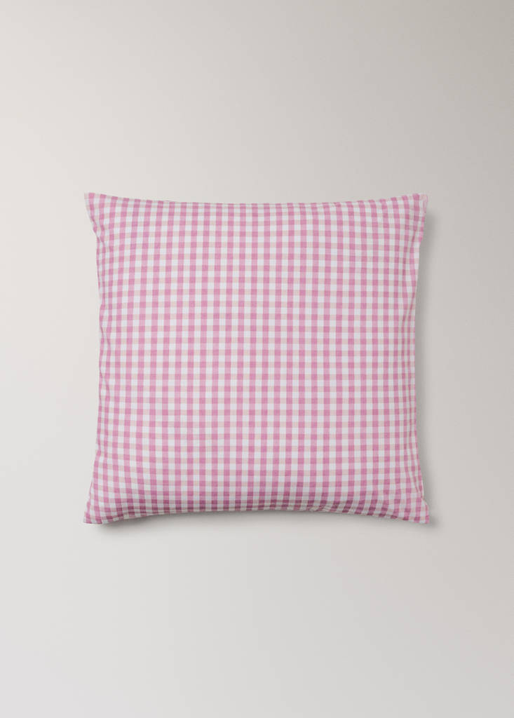 Gingham check cotton pillow cover 60x60 cm — Pink