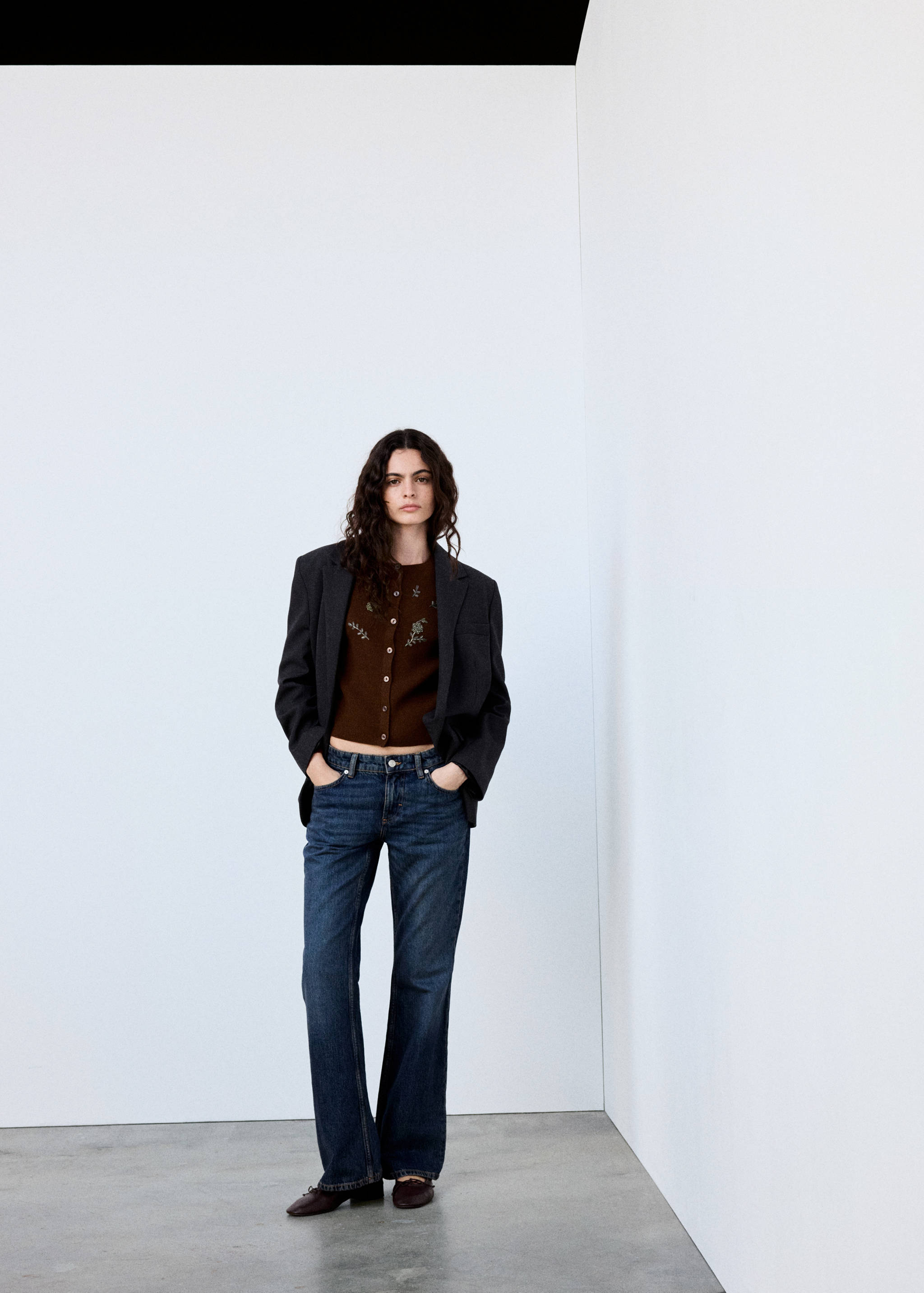 Bead-embroidered knit cardigan - General plane