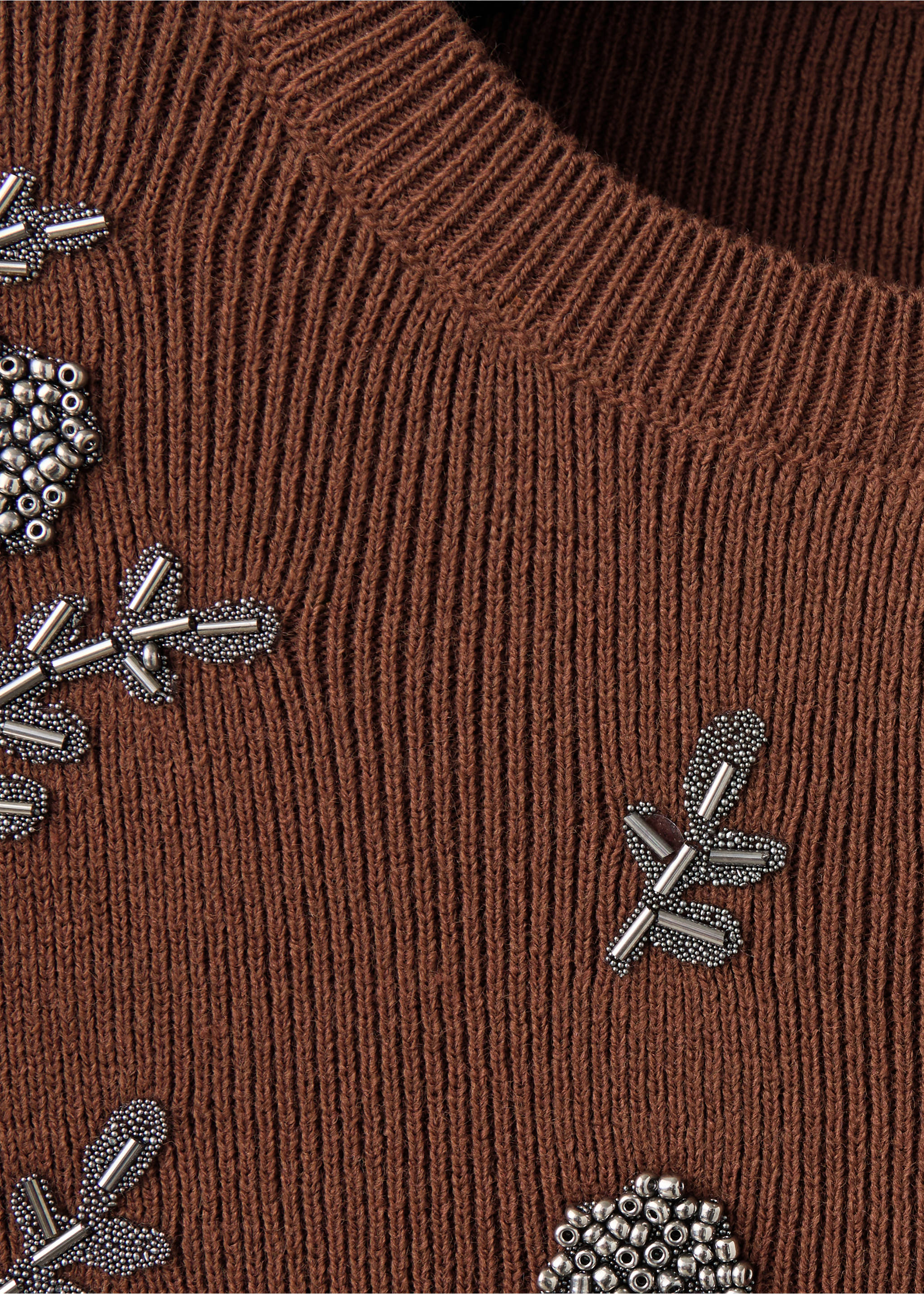 Bead-embroidered knit cardigan - Details of the article 8, Brown. Ref: 37035880-00.