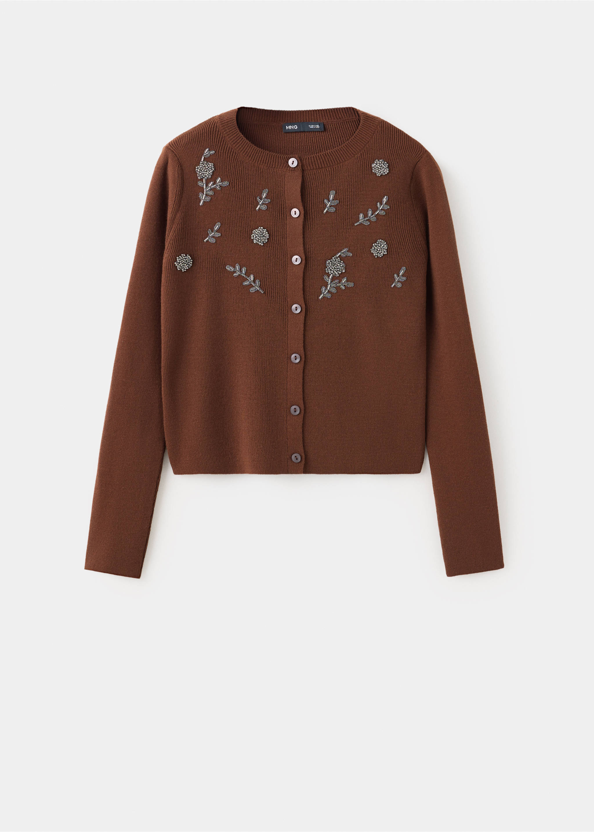 Bead-embroidered knit cardigan - Article without model, Brown. Ref: 37035880-00.