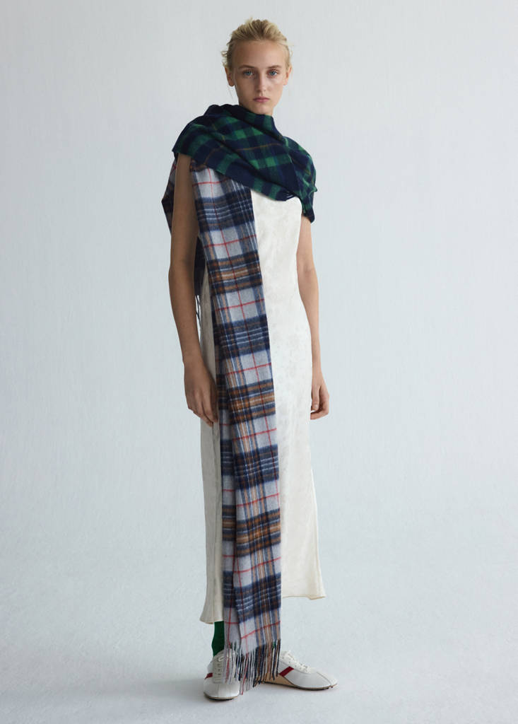 Jacquard dress with silk details — Ecru