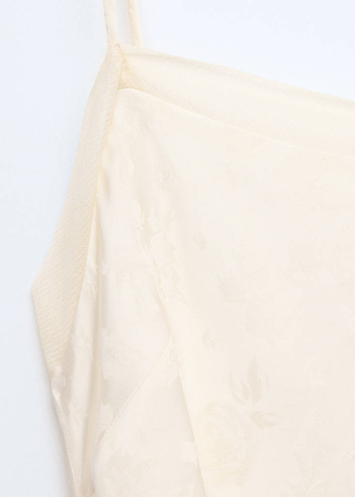 Jacquard dress with silk details — Ecru