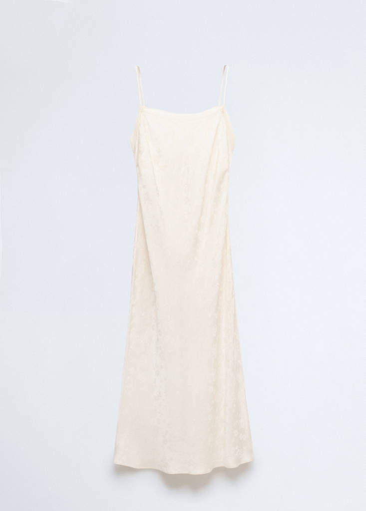 Jacquard dress with silk details — Ecru