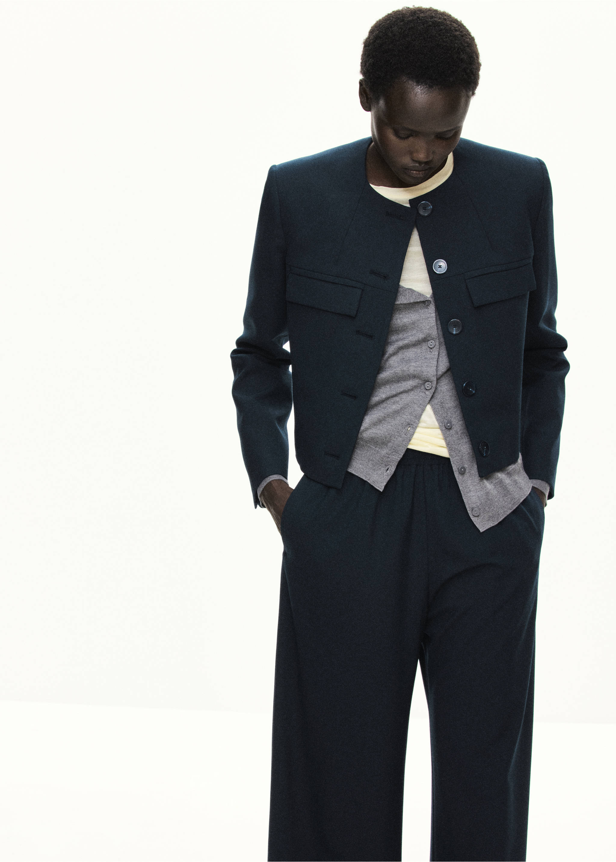 Wide leg jogger trousers - Details of the article 1, Navy. Ref: 37035882-00.
