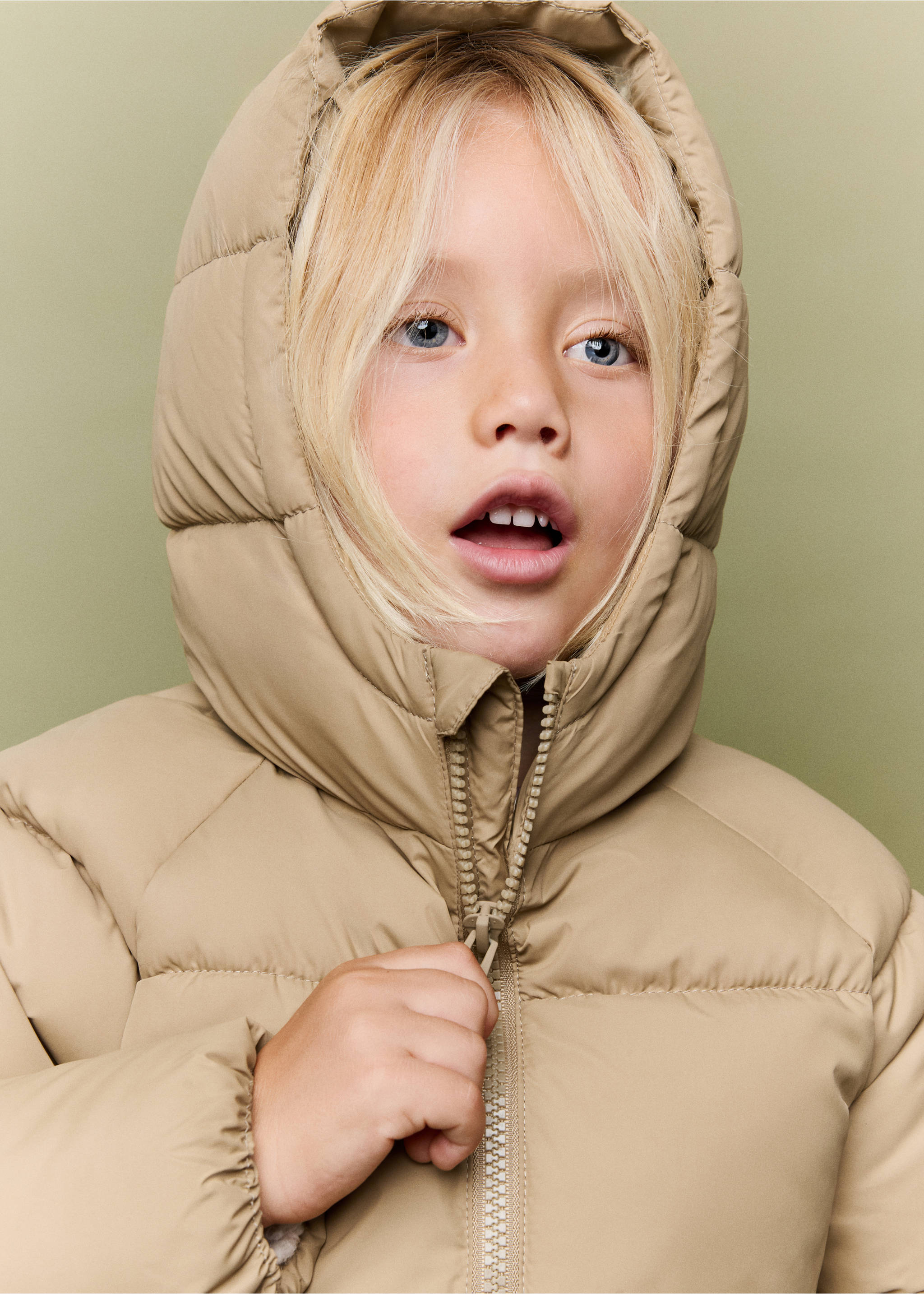 Beige hooded anorak detail, Sand. Ref: 37035973-00.