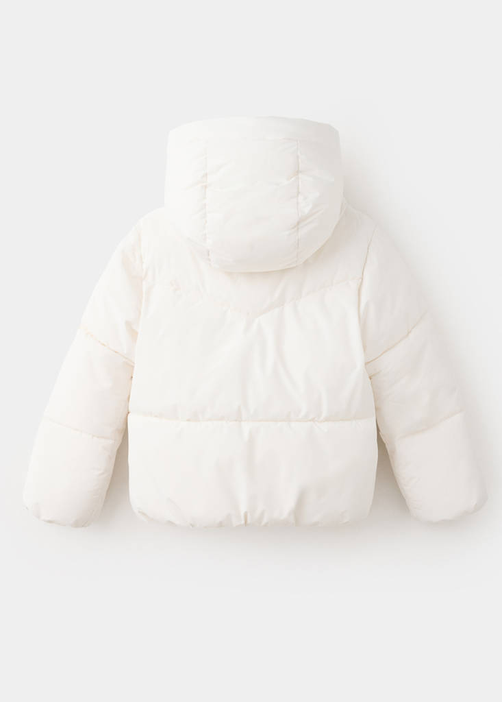 Hood puffer coat — Ecru