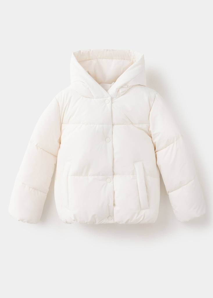Hood puffer coat — Ecru