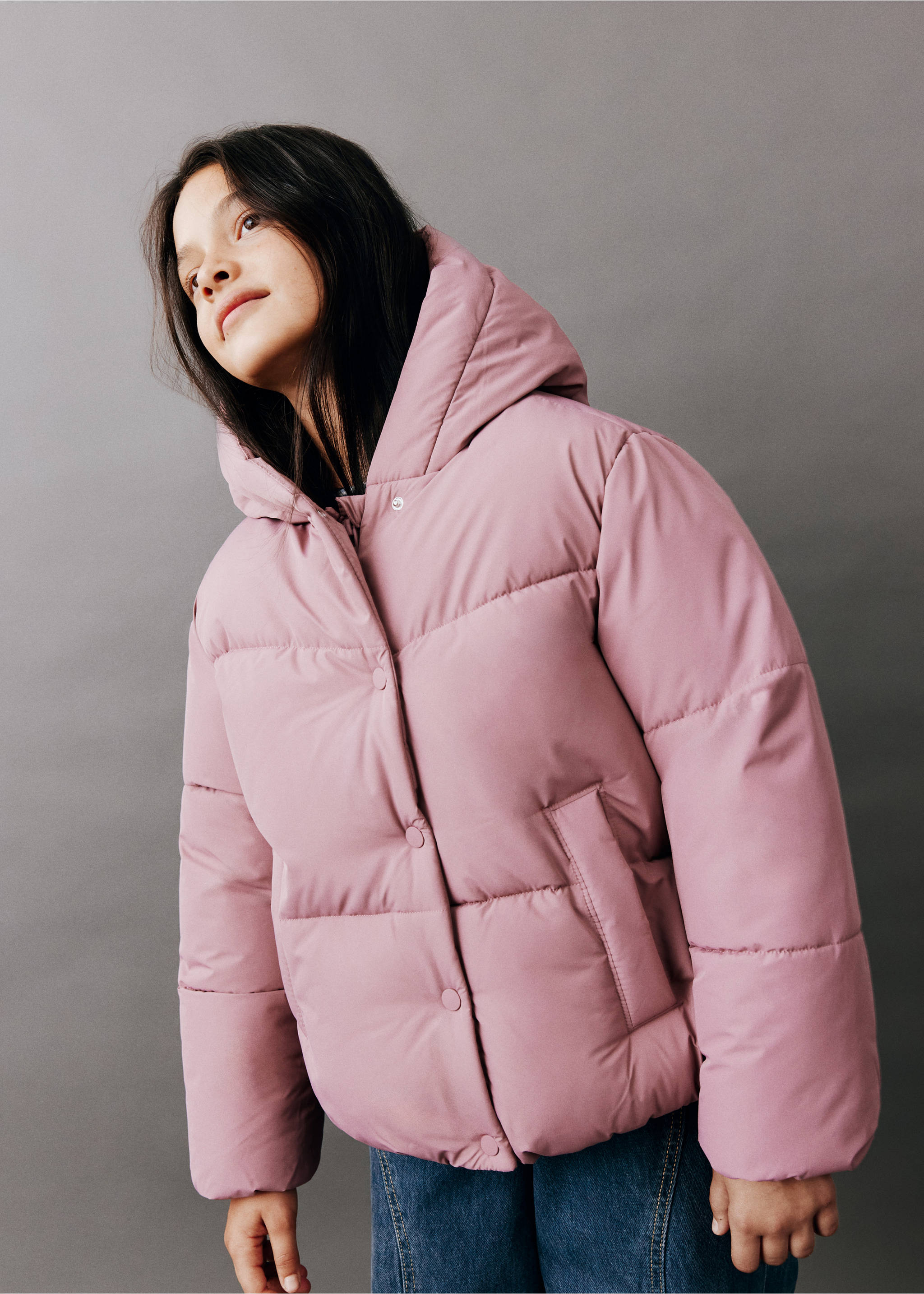 Hood puffer coat - Medium plane, Pink. Ref: 37035975-00.