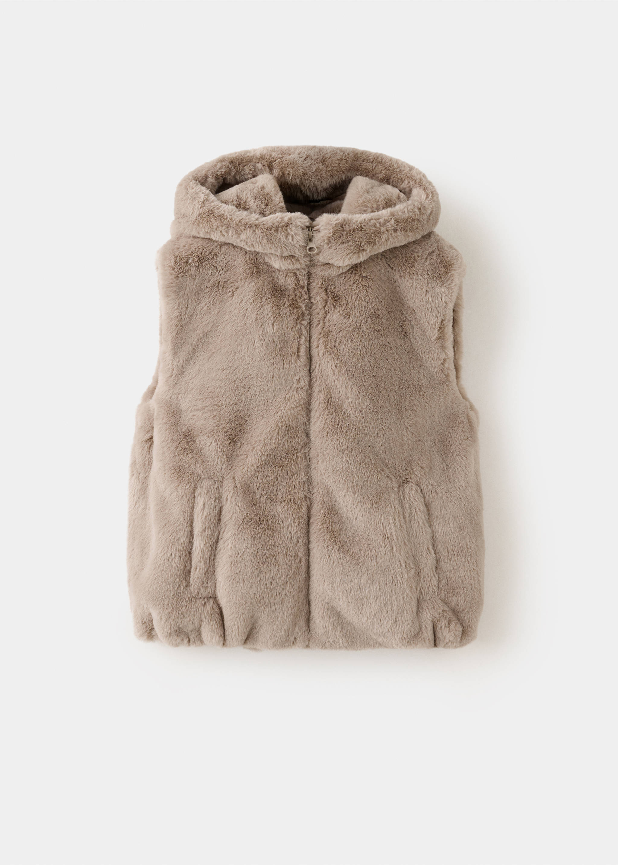 Faux fur hooded gilet - Article without model, Medium Brown. Ref: 37035982-00.