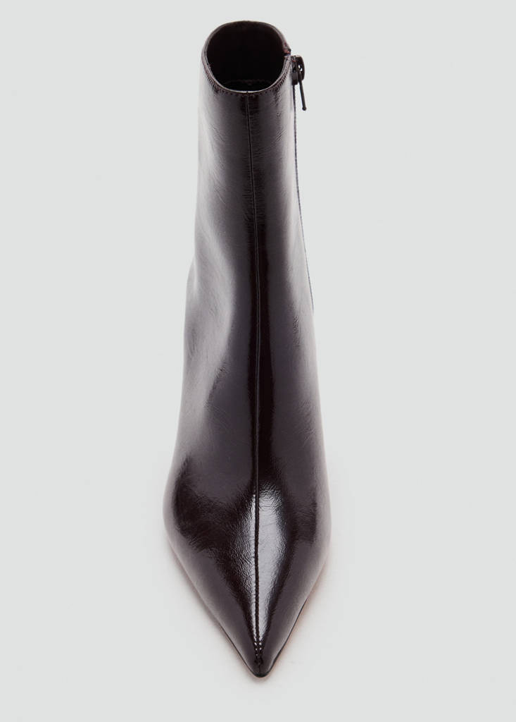 Patent-effect pointed-toe ankle boot — Burgundy