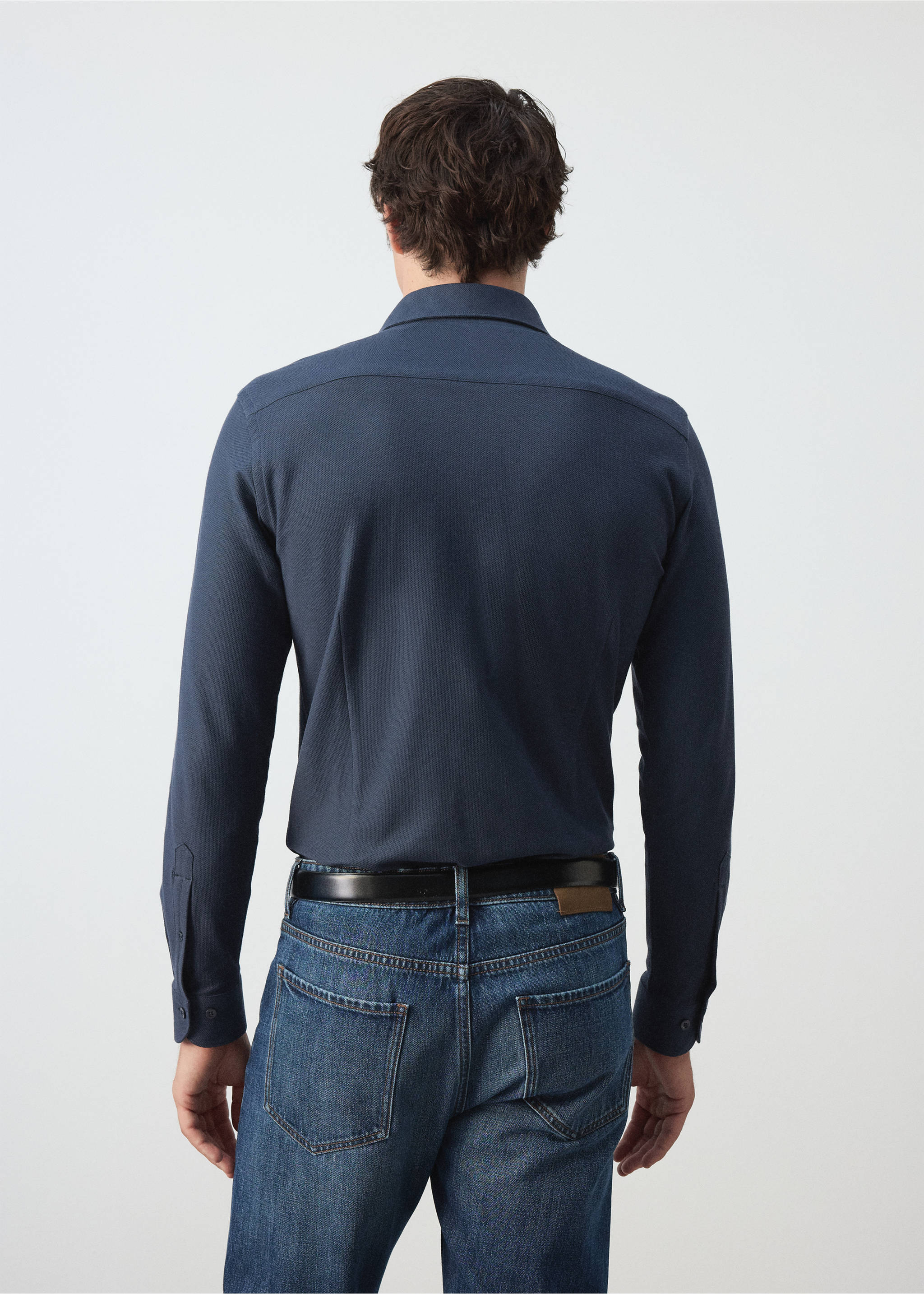 100% cotton slim-fit shirt - Reverse of the article, Navy. Ref: 37035986-00.