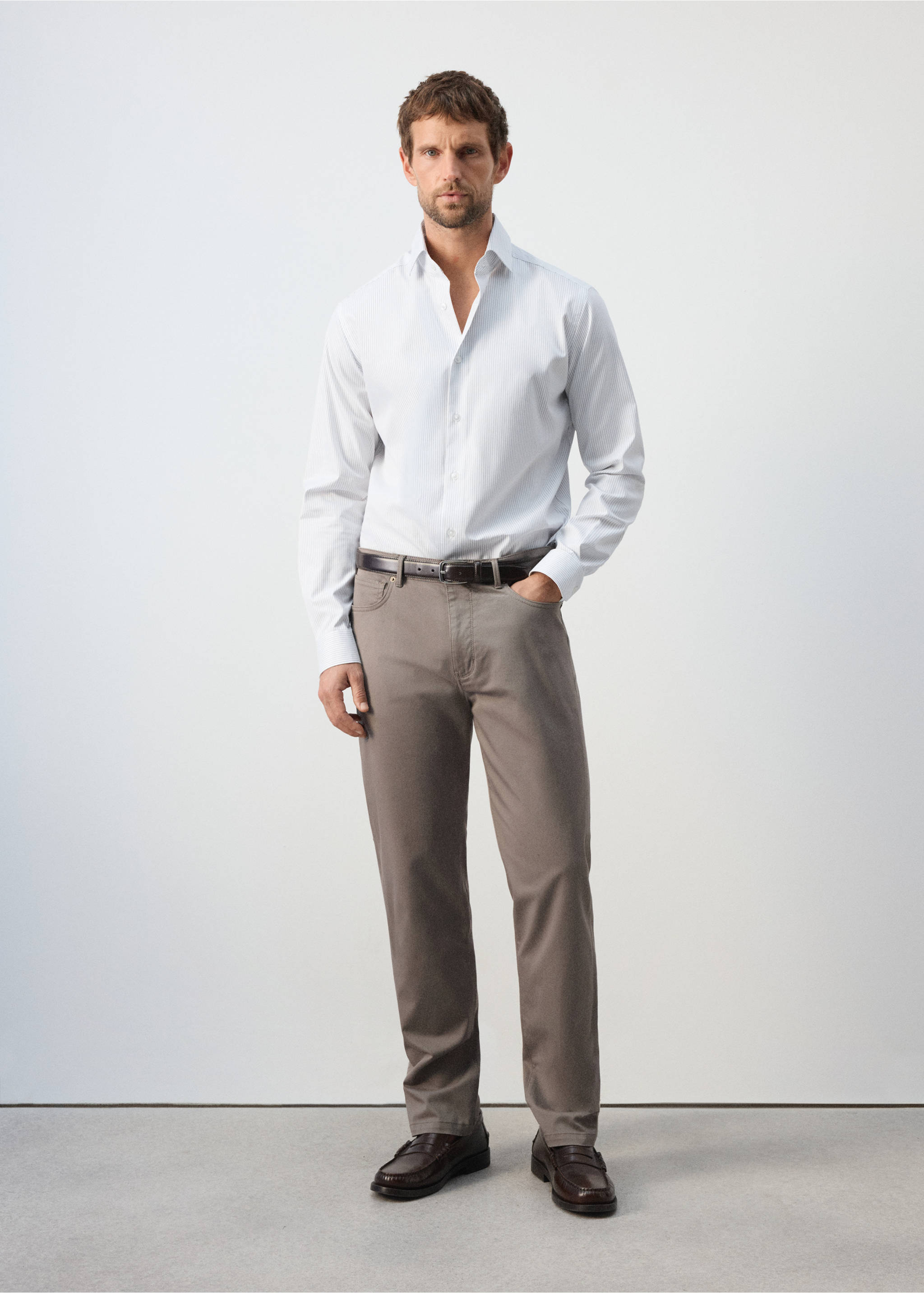 100% cotton slim-fit striped shirt - General plane, White. Ref: 37035987-00.