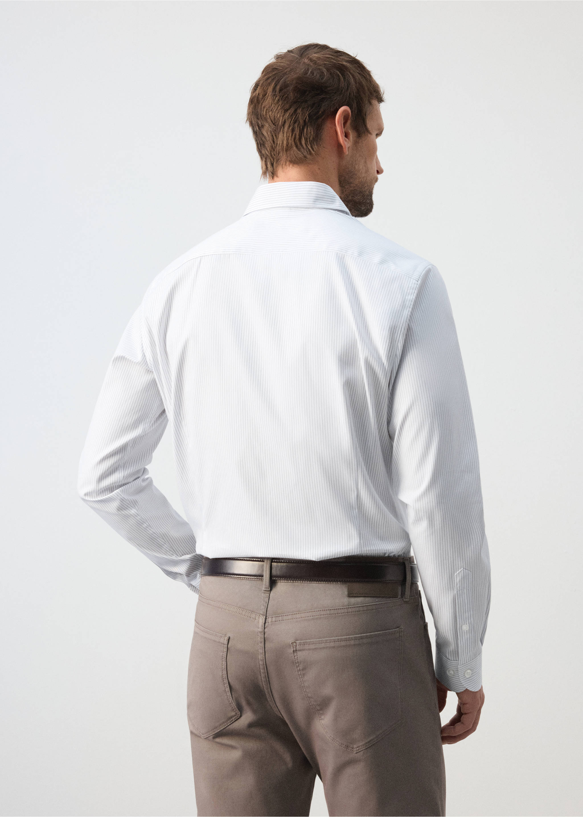 100% cotton slim-fit striped shirt - Reverse of the article, White. Ref: 37035987-00.