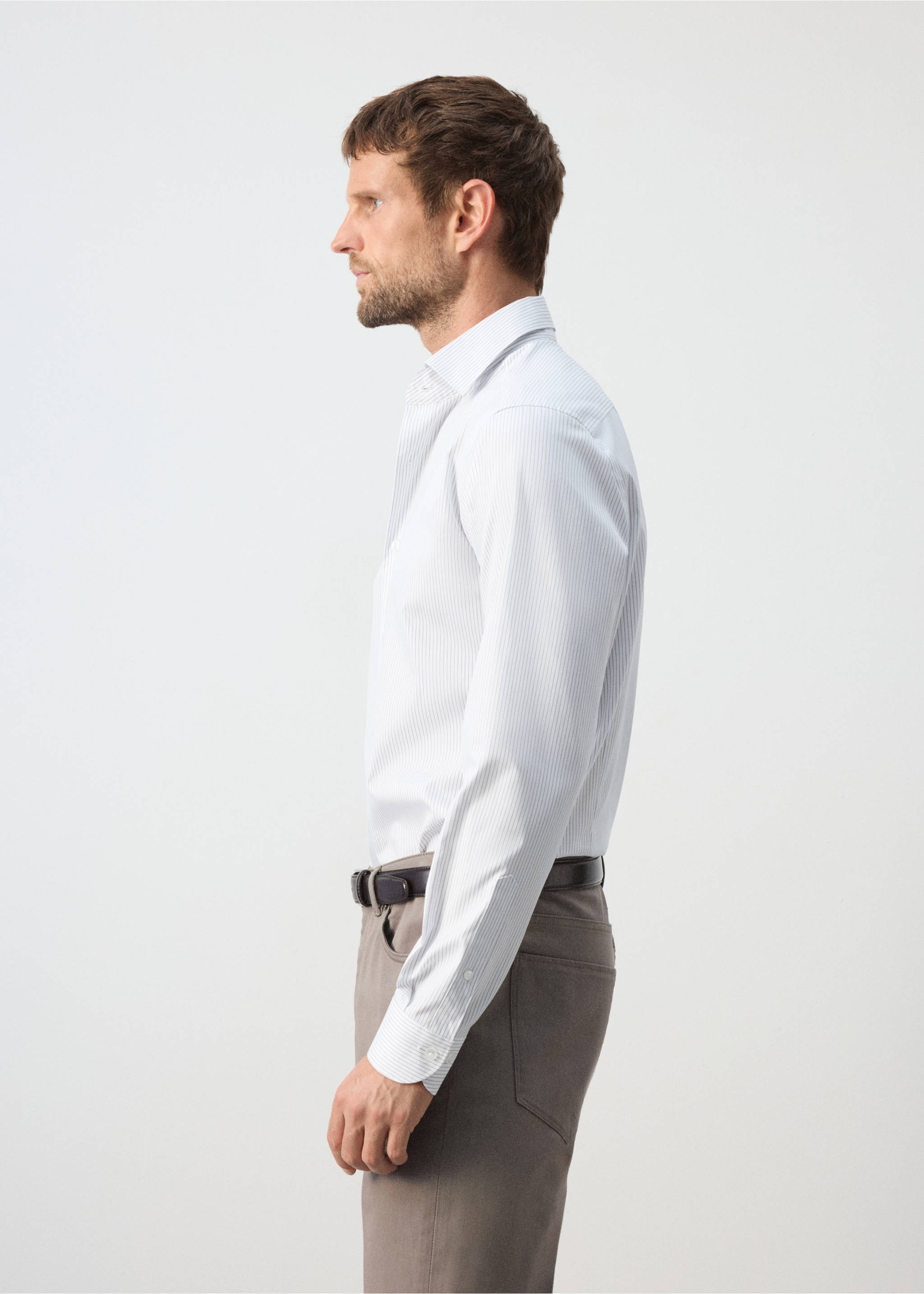100% cotton slim-fit striped shirt - Details of the article 2, White. Ref: 37035987-00.