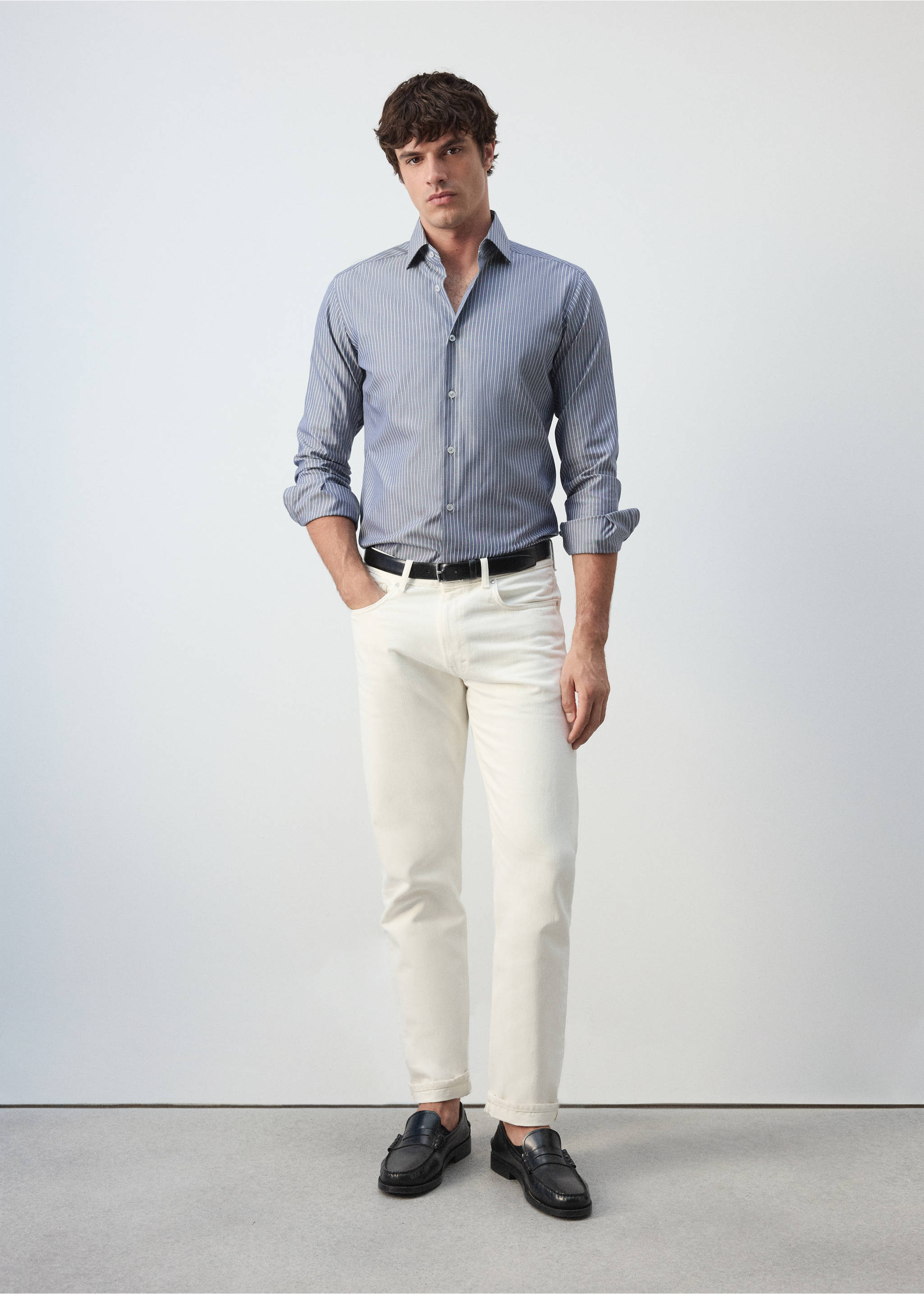 100% cotton slim-fit striped shirt - General plane, Sky Blue. Ref: 37035987-00.