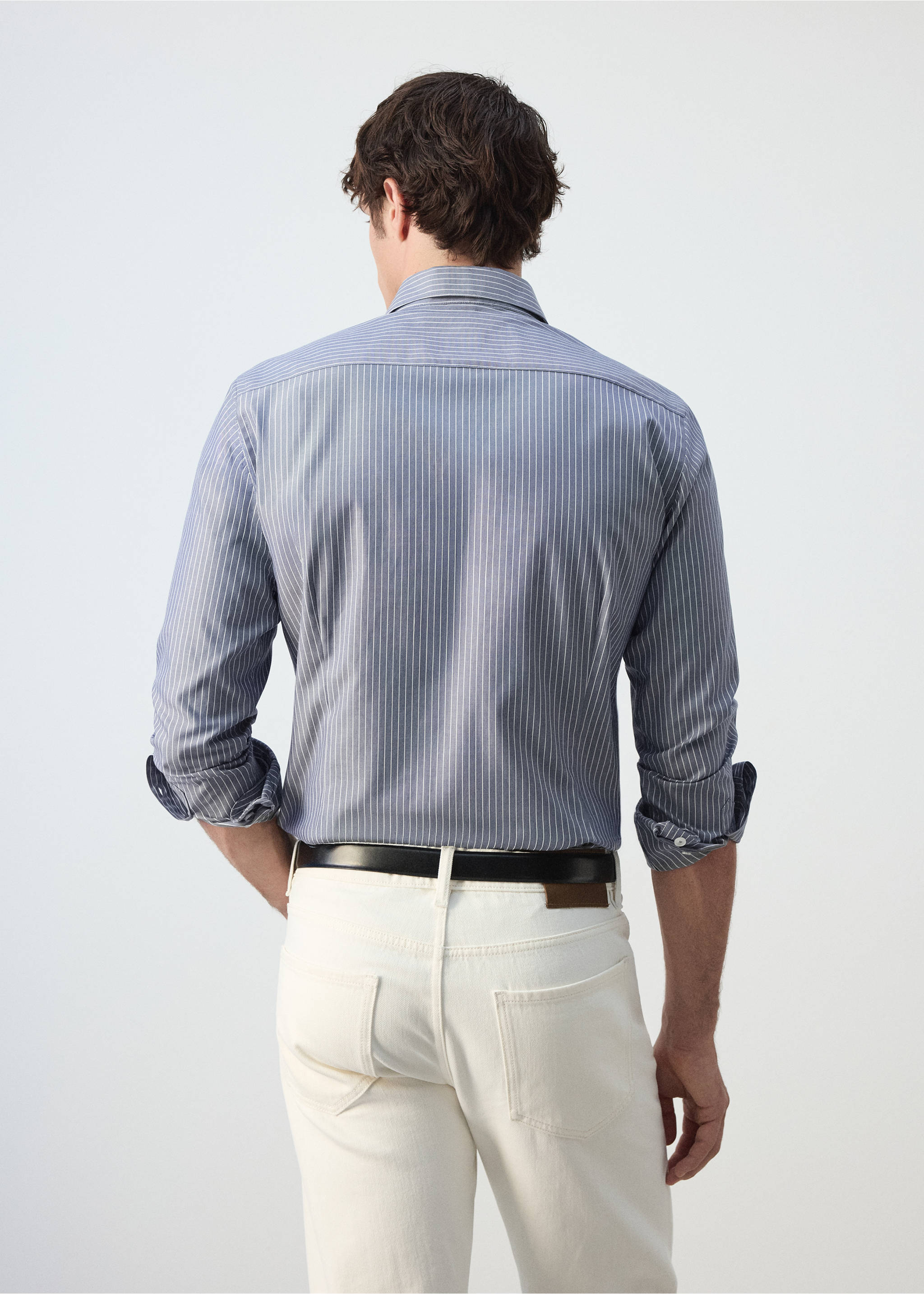 100% cotton slim-fit striped shirt - Reverse of the article, Sky Blue. Ref: 37035987-00.