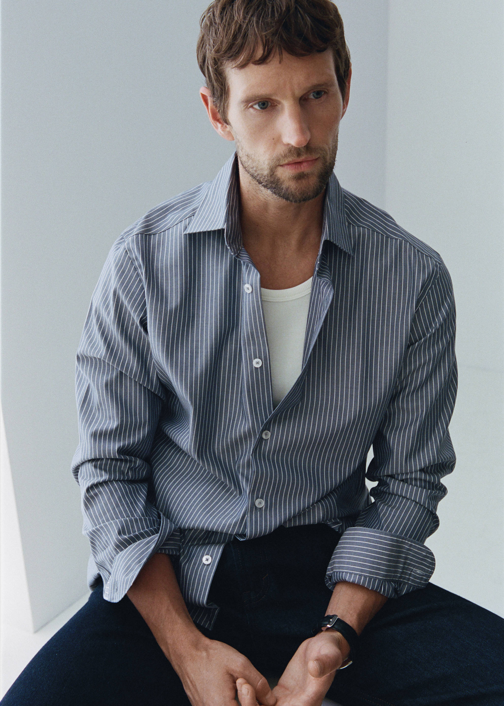 100% cotton slim-fit striped shirt - Details of the article 5