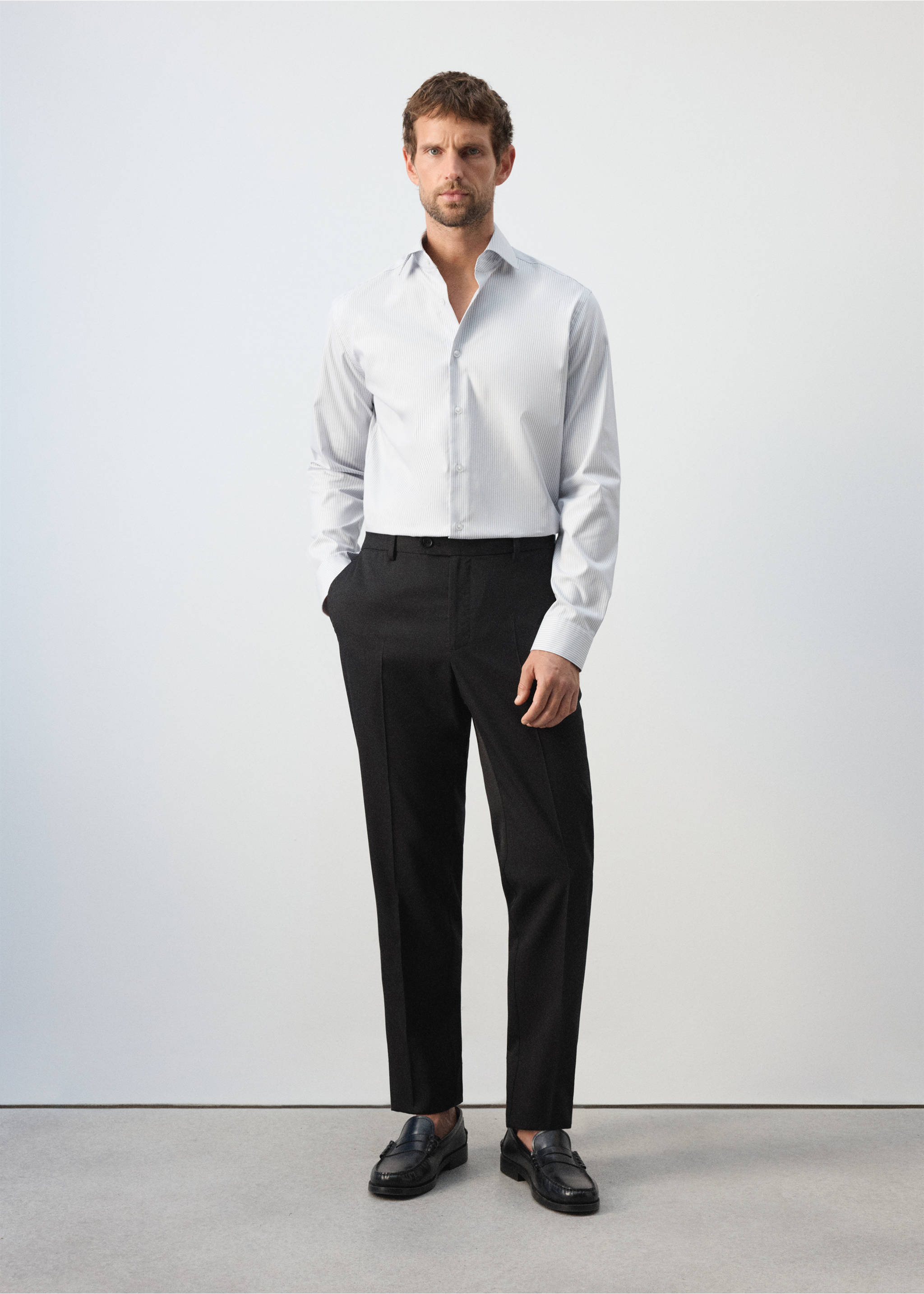 100% cotton slim-fit striped shirt - General plane, Grey. Ref: 37035987-00.