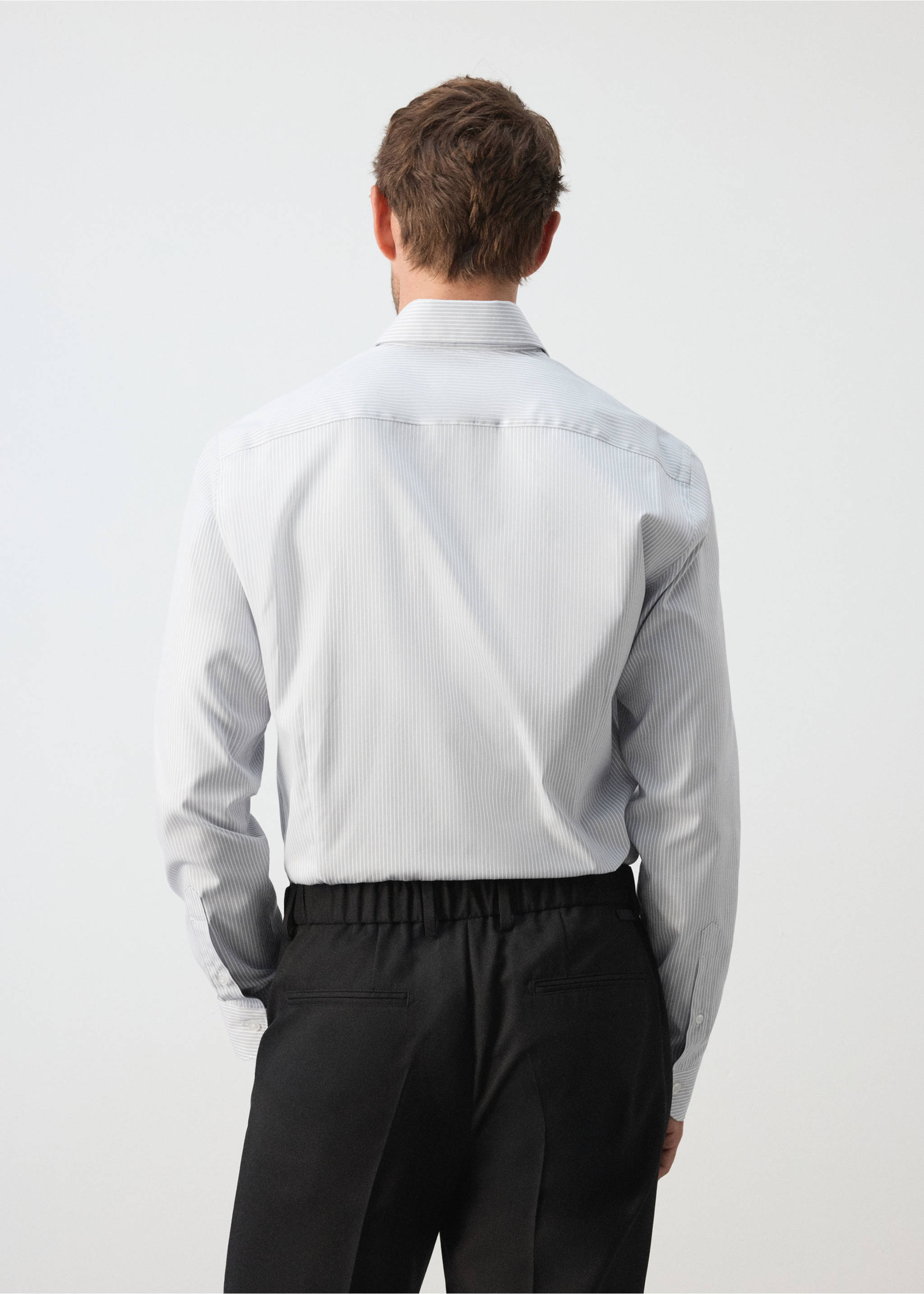 100% cotton slim-fit striped shirt - Reverse of the article, Grey. Ref: 37035987-00.