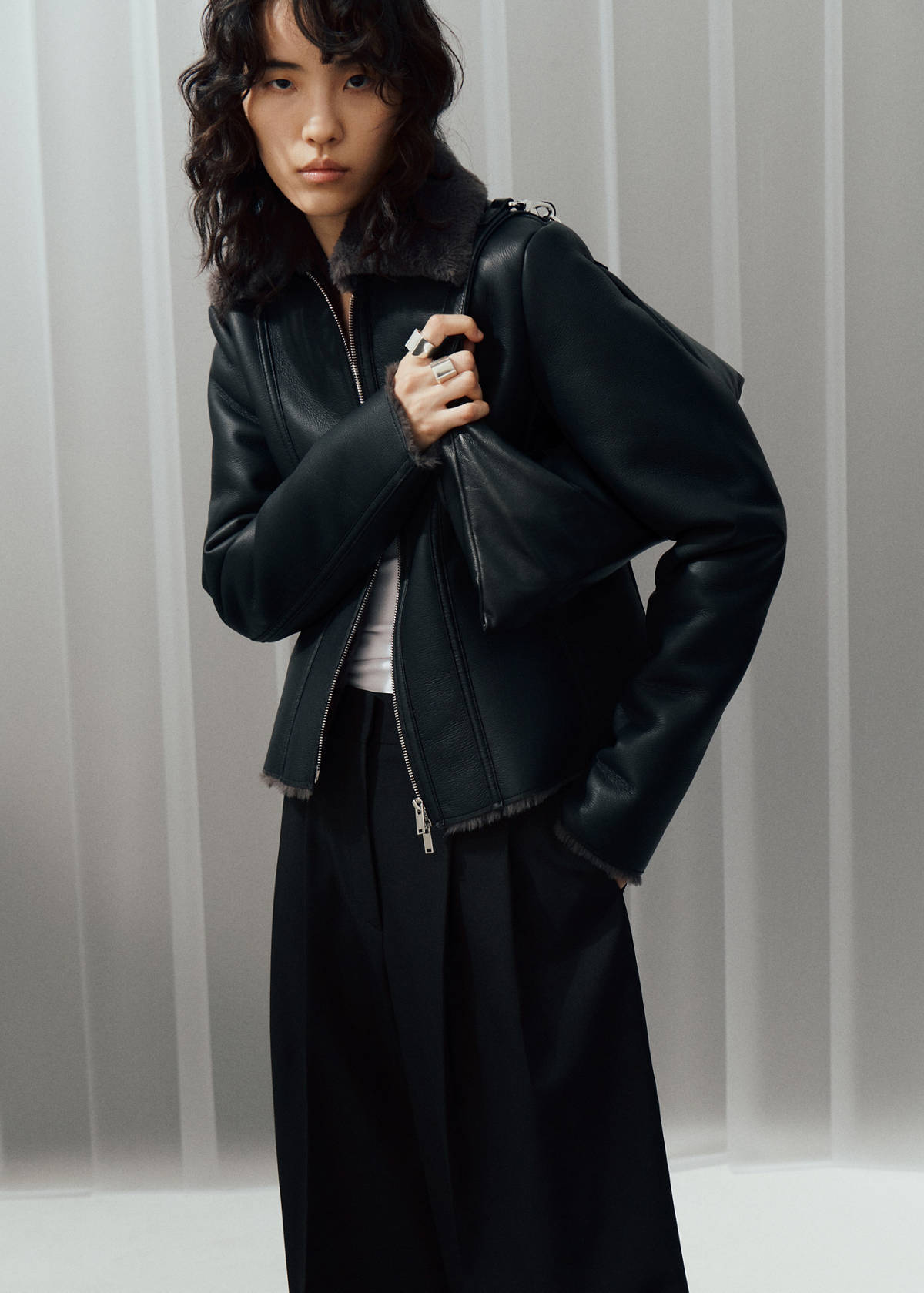 Double-faced faux-leather jacket — Black