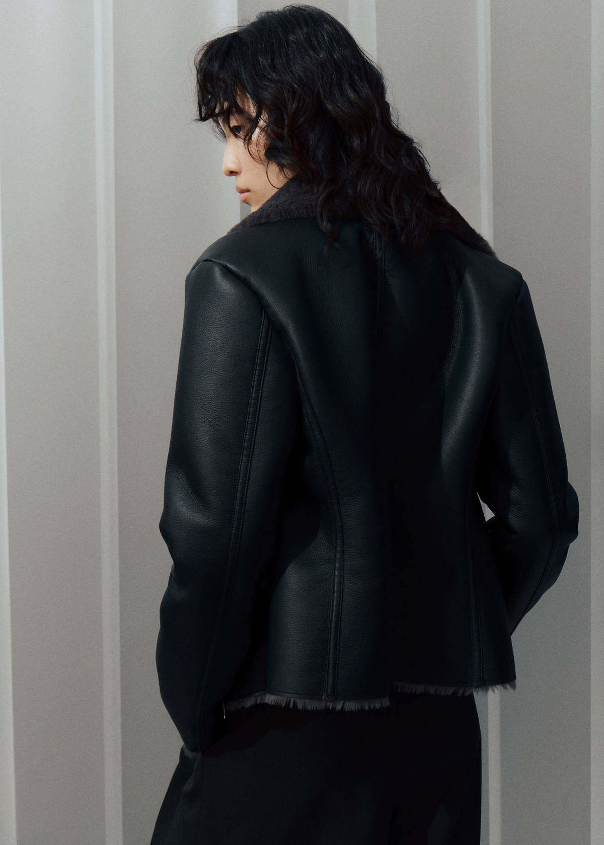 Double-faced faux-leather jacket — Black