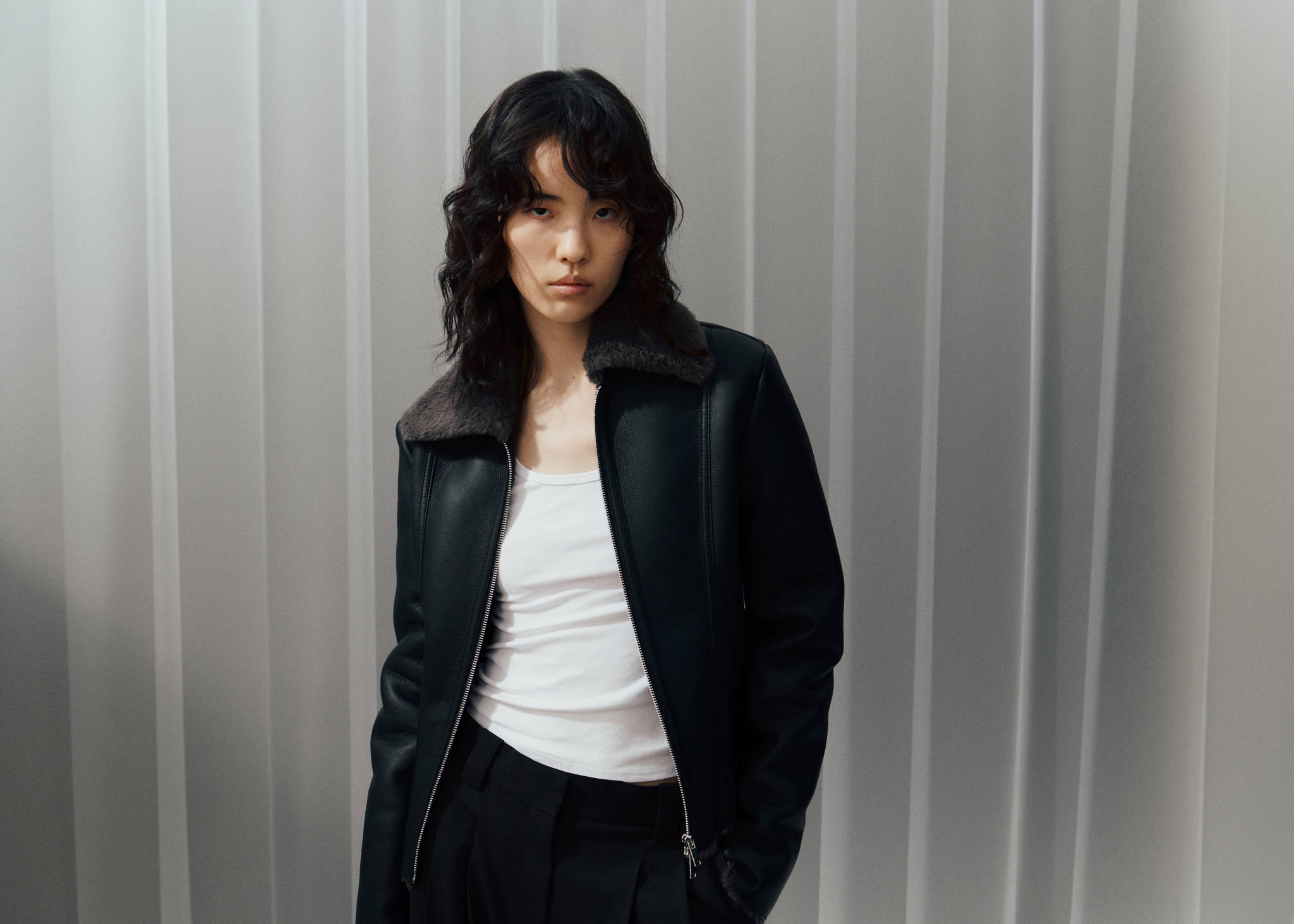 Chaqueta doble faz efecto piel - Plano panorámico