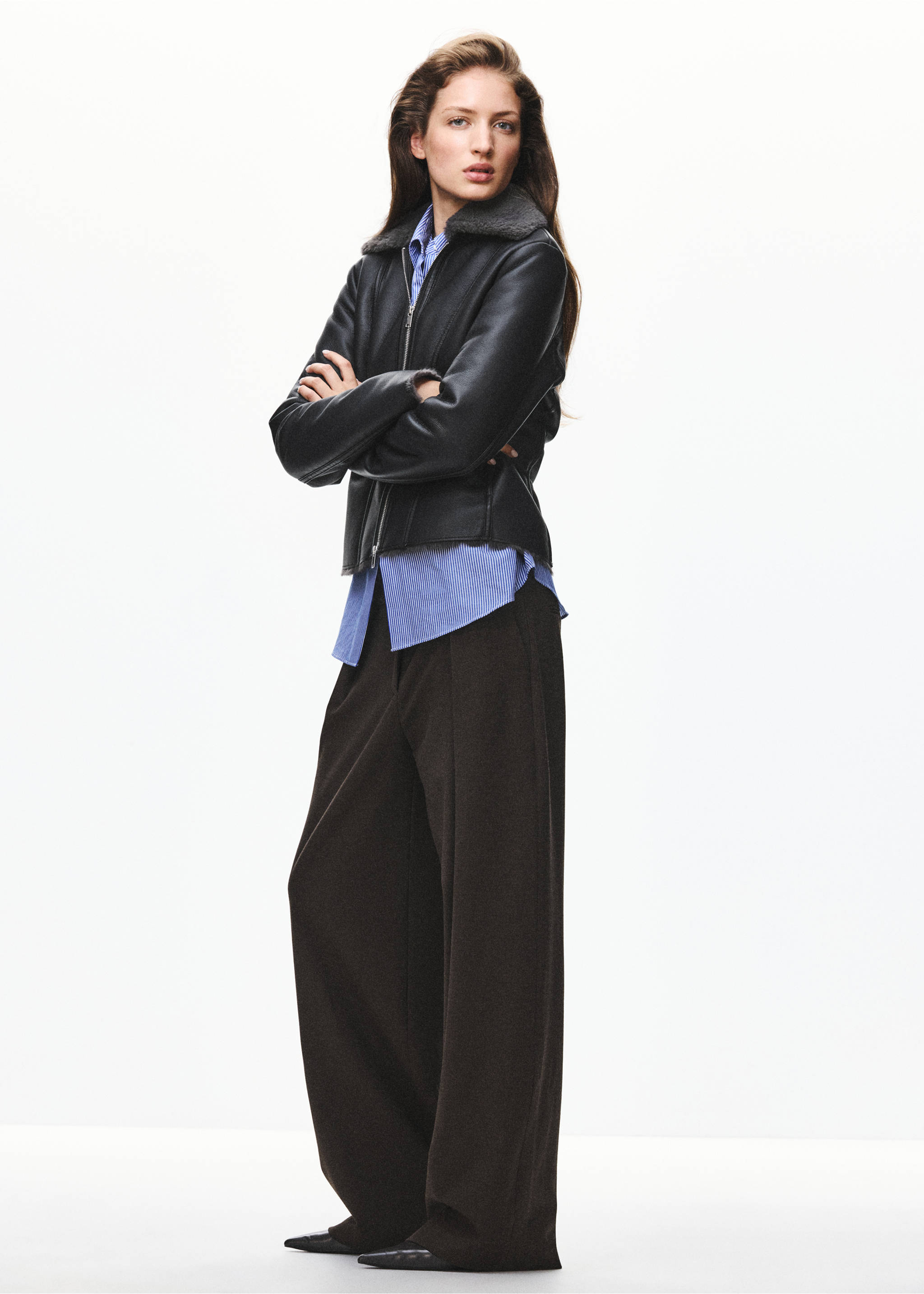 Faux leather jacket with fur lining - General plane, Black. Ref: 37035991-01.