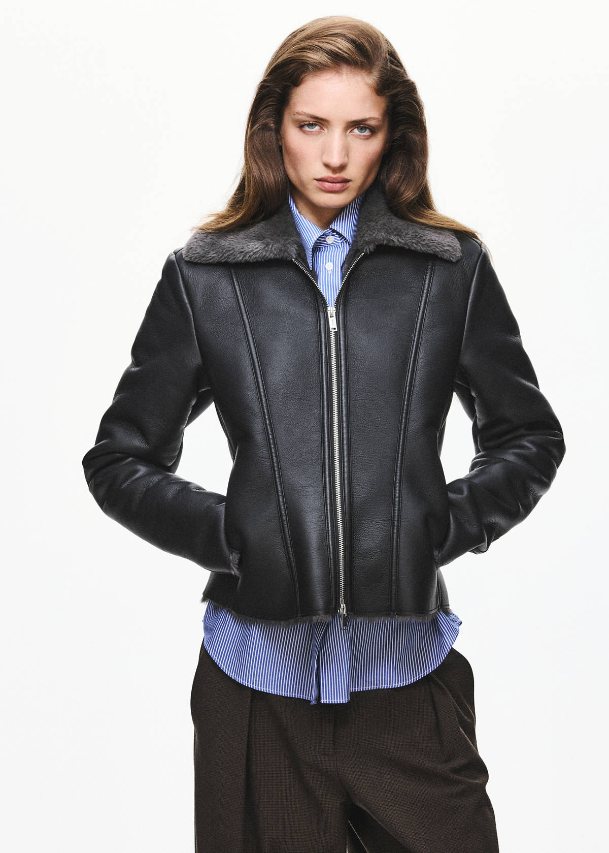 Double-faced faux-leather jacket — Black