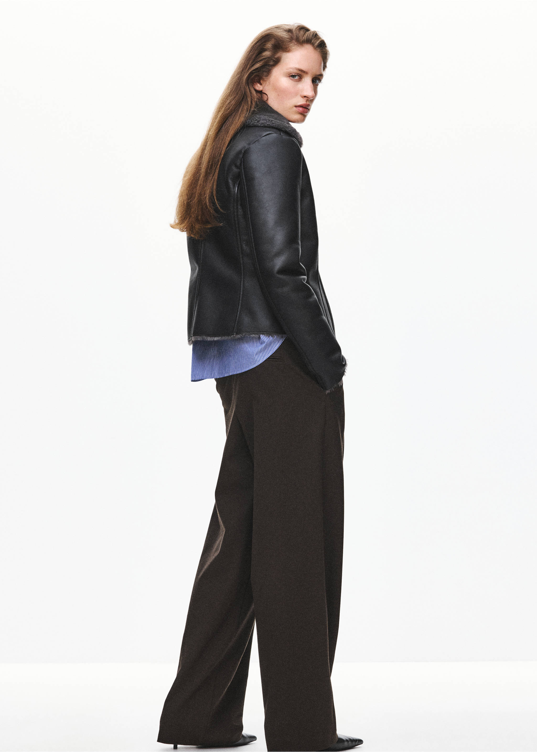 Faux leather jacket with fur lining - Reverse of the article, Black. Ref: 37035991-01.