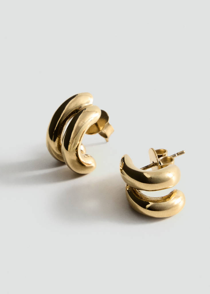 Stainless steel double hoop earrings — Gold