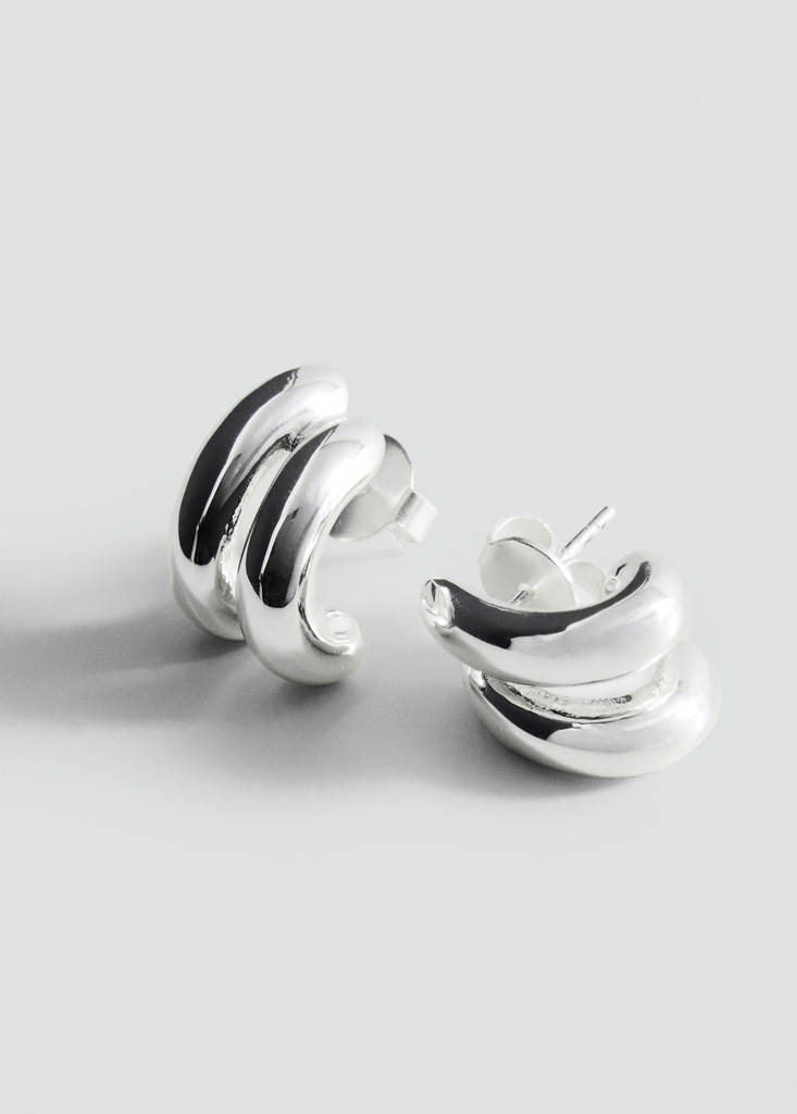 Stainless steel double hoop earrings — Silver