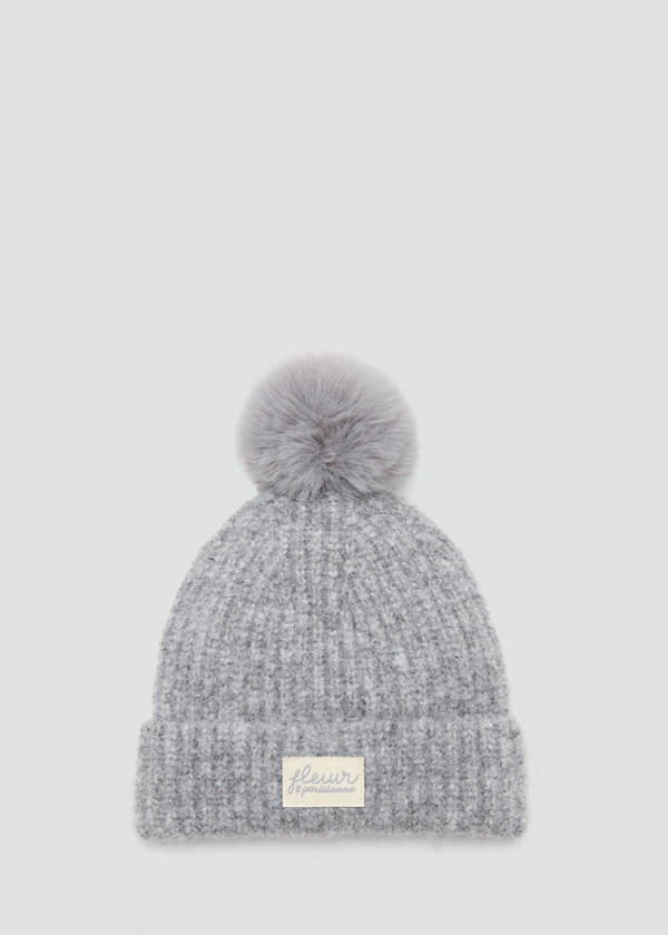 Pom pom cable-knit beanie — Grey