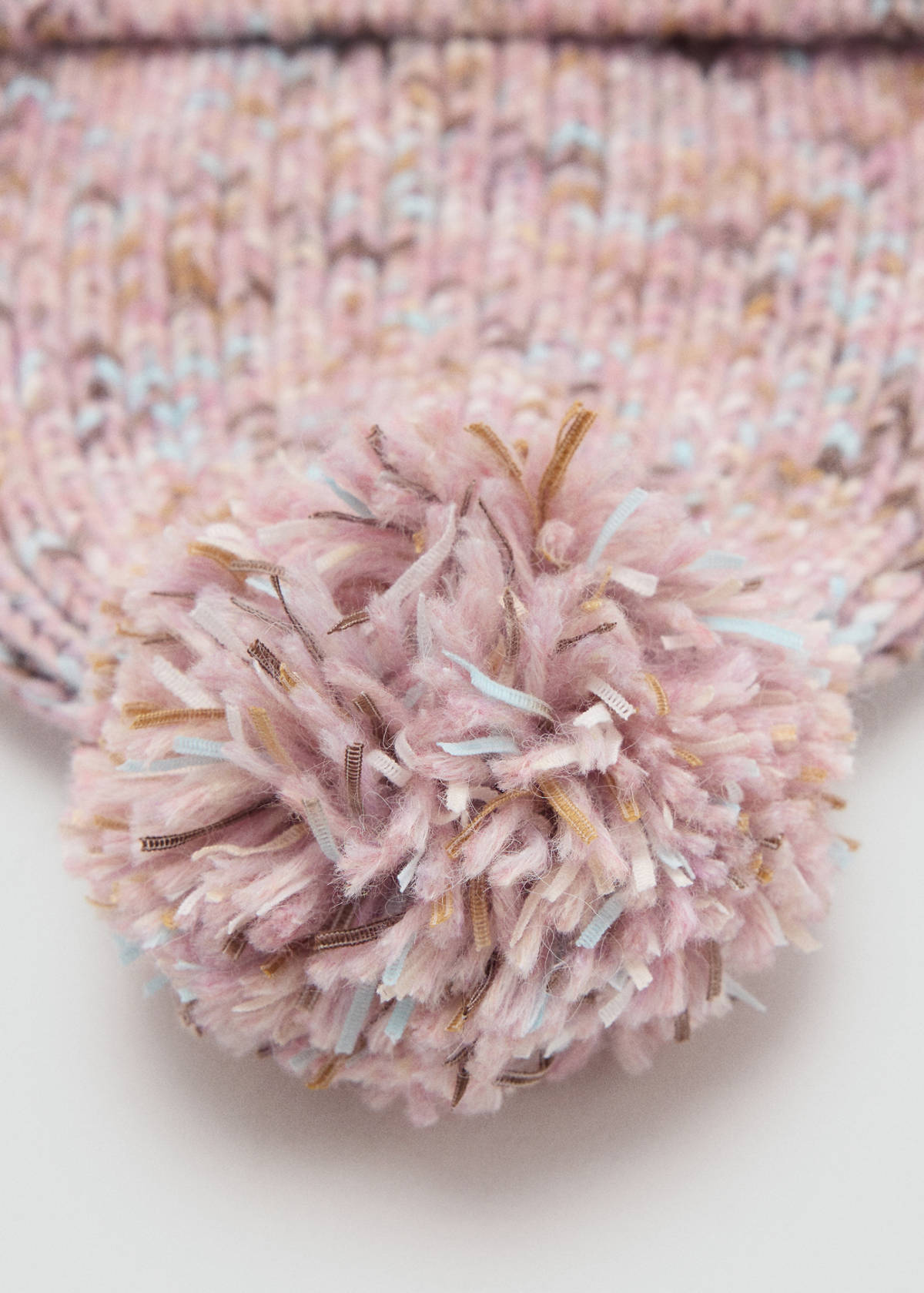 Knitted braided pompom hat — Pale Pink