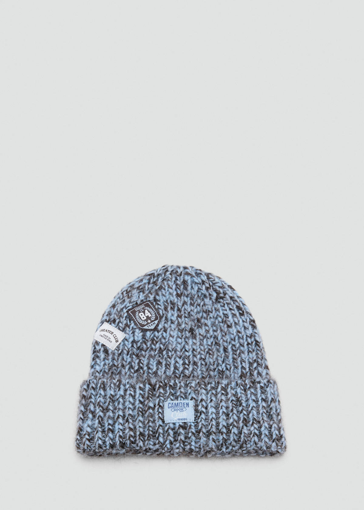 Marl beanie with patch detail — Chocolate