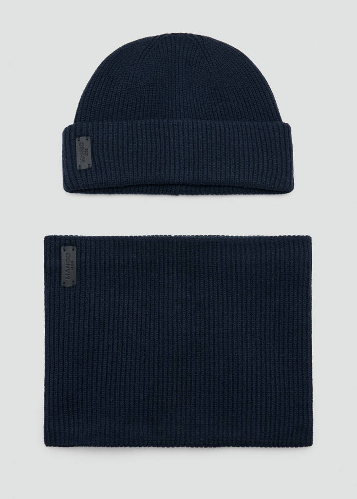 Ribbed hat with relief logo — Navy