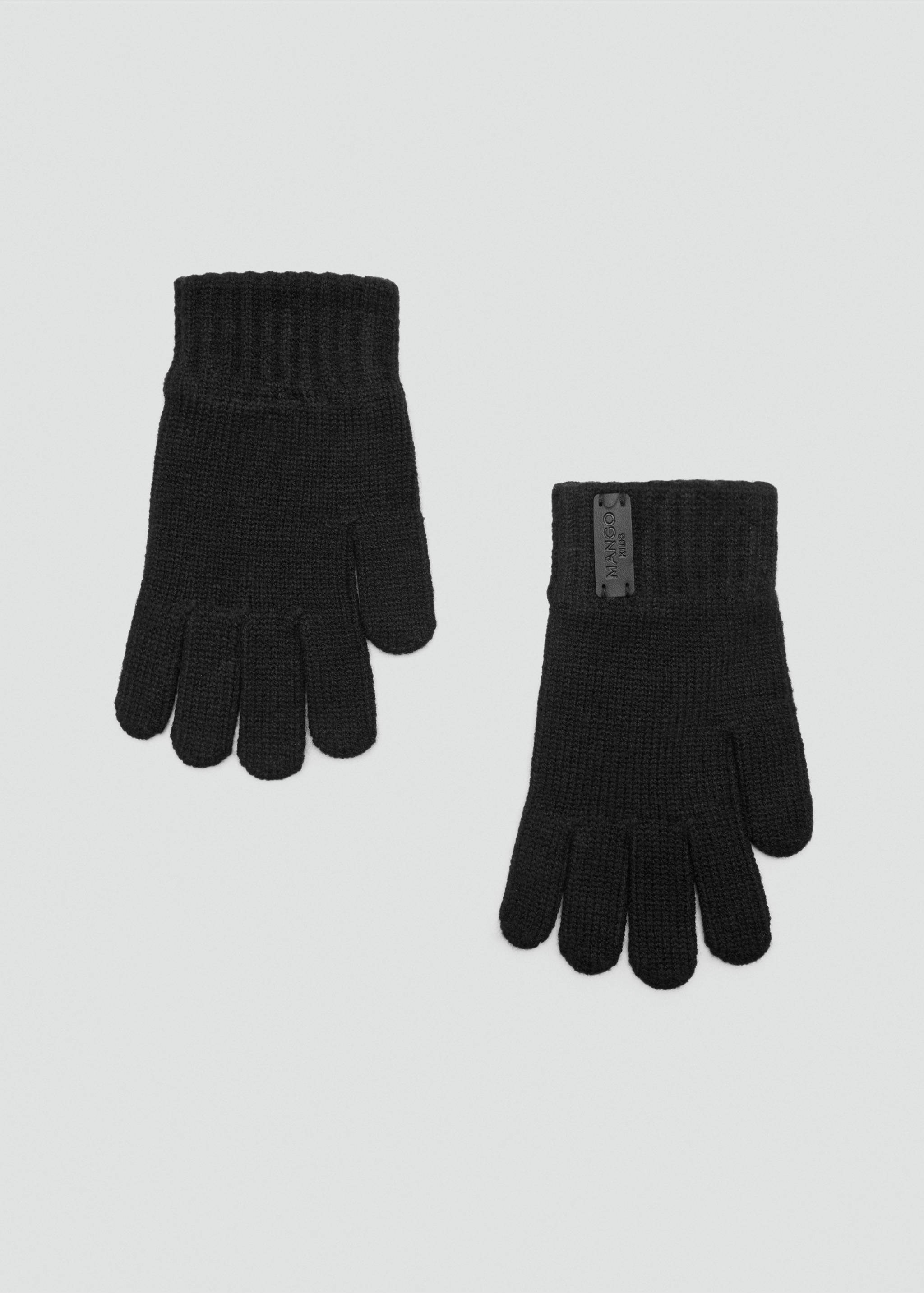 Black knitted gloves with ribbed cuffs and a small brand label., Black. Ref: 37035999-00.