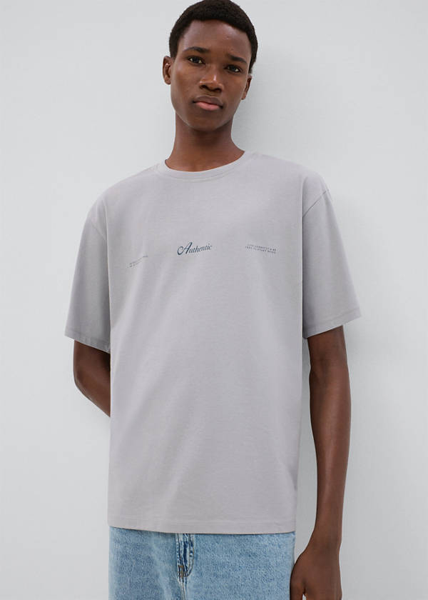Printed cotton-blend t-shirt — Grey