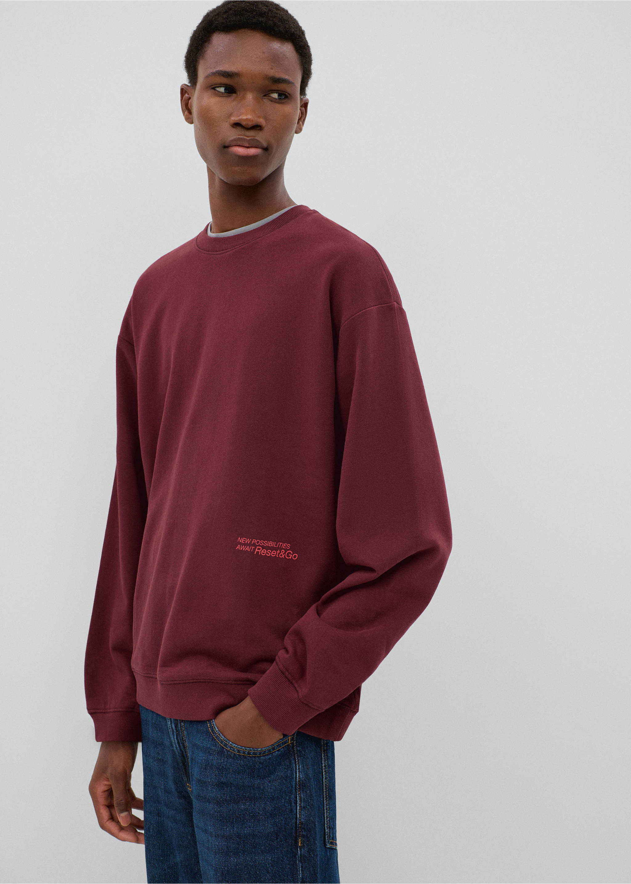 Printed cotton sweatshirt - Medium plane, Burgundy. Ref: 37036004-00.